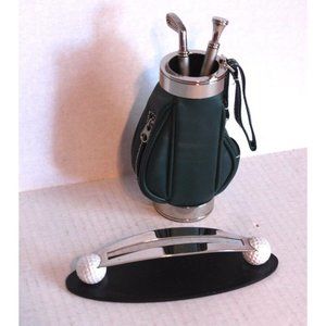 THINGS REMEMBERED Golf Club Pencil Letter Opener Desk Set W Golf Bag Card Holder